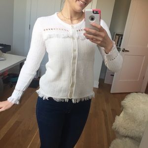 J Crew White Fringed Cardigan